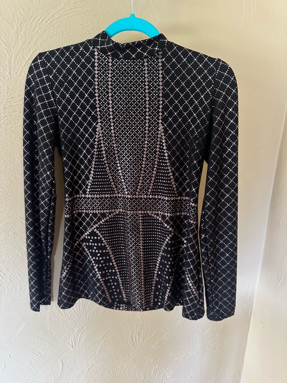 Horse Show Shirt—Black Long Sleeve Glitter Grid Top